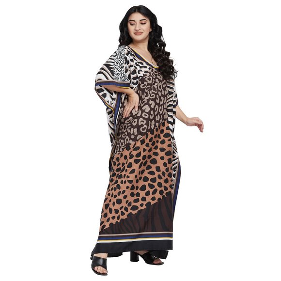 Animal Printed Brown Polyester Kaftan Dress for Women by Gypsie Blu - Picture 3 of 8